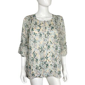 Lauren Conrad Pintuck Pleated Shoulder Wild Berry Print Blouse